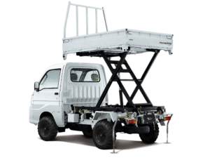 Daihatsu Hijet Scissor LIft Dump white brochure-style from left-rear