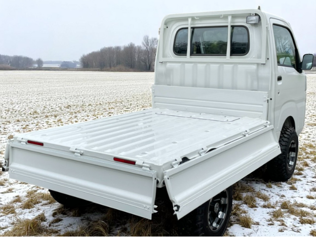 Daihatsu Hijet Regular Cab Japanese mini truck with load bed sides down for easy loading