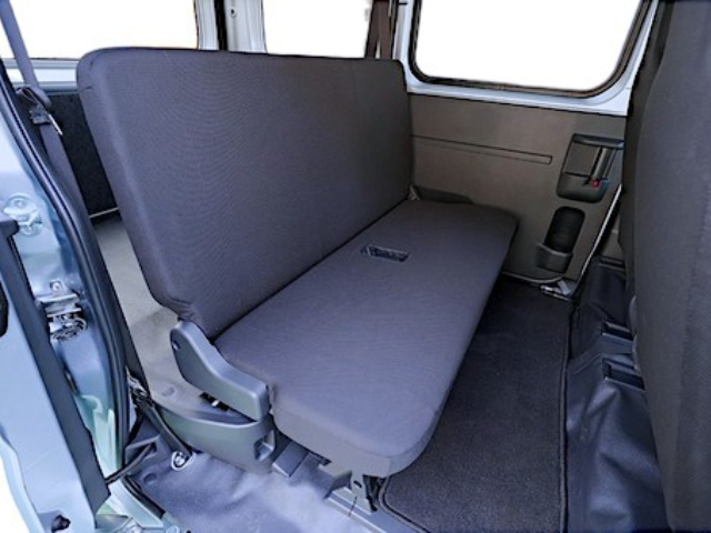 Rear bench seat in a Daihatsu Hijet Cargo 4x4 Japanese mini truck