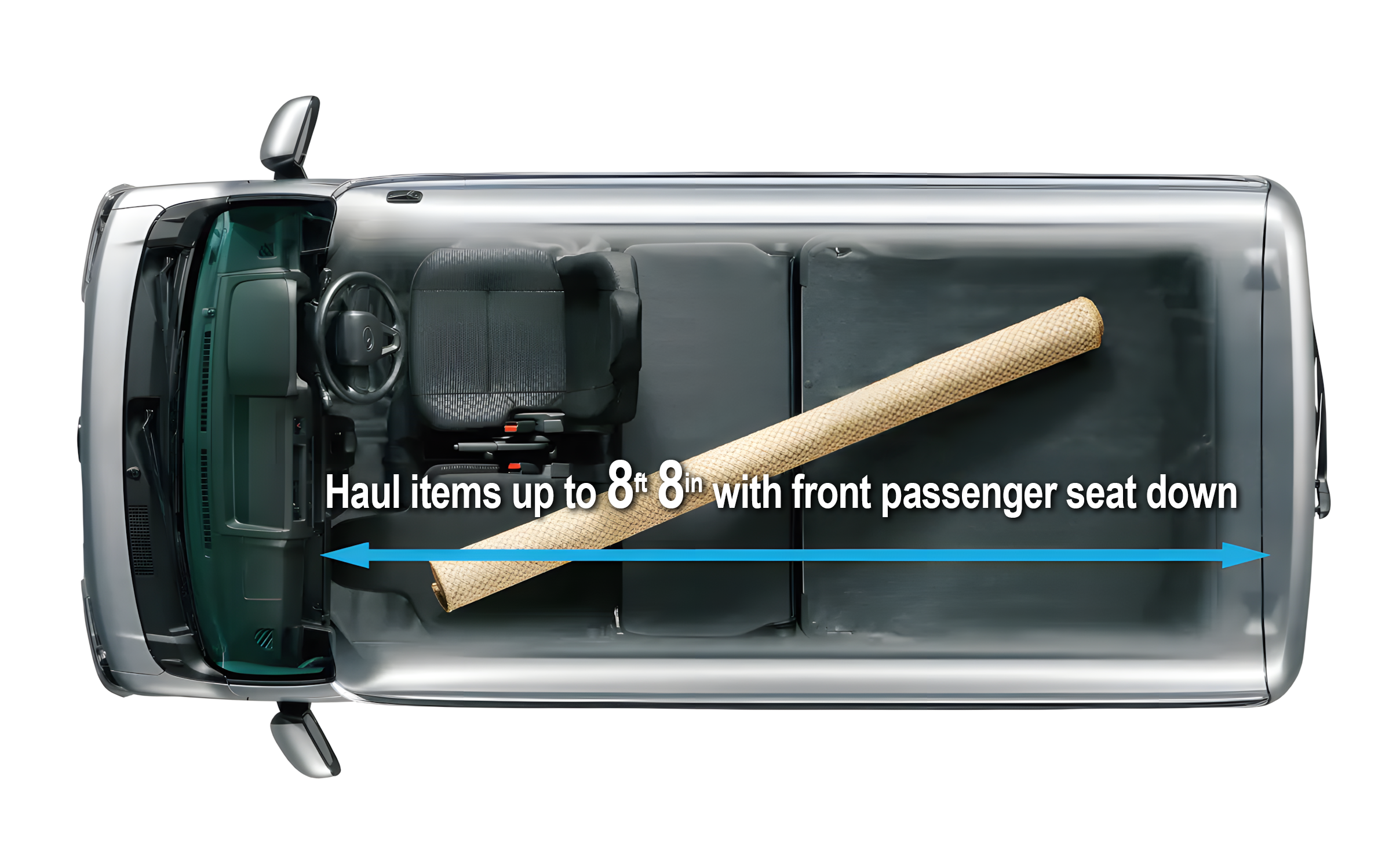 Daihatsu Hijet Cargo interior dimensions showing max cargo length of 8ft 8in