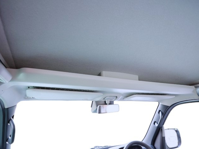 Roof shelf above front seats in the Daihatsu Hijet Cargo 4x4 Japanese mini truck