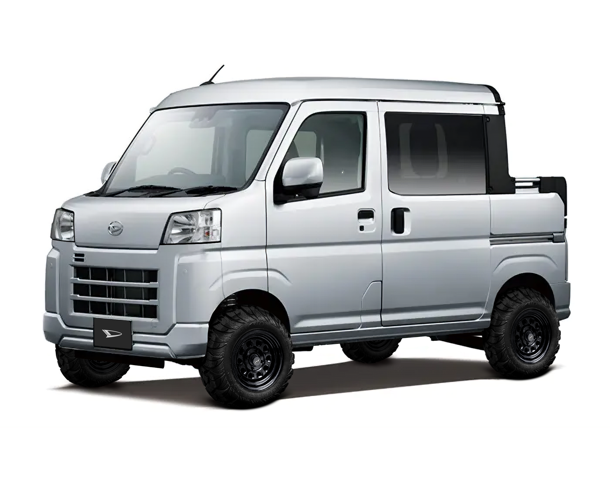 Daihatsu Hijet Deckvan 4x4 Japanese mini truck in silver brochure-style image from left front