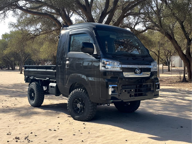 Daihatsu Hijet Jumbo black model on sand under trees