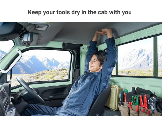 Daihatsu Hijet Jumbo showing tools stored behind seats