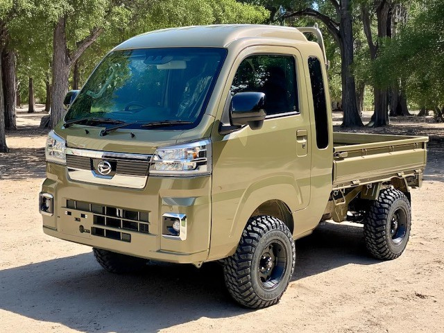Daihatsu Hijet Jumbo khaki green model on sand under trees