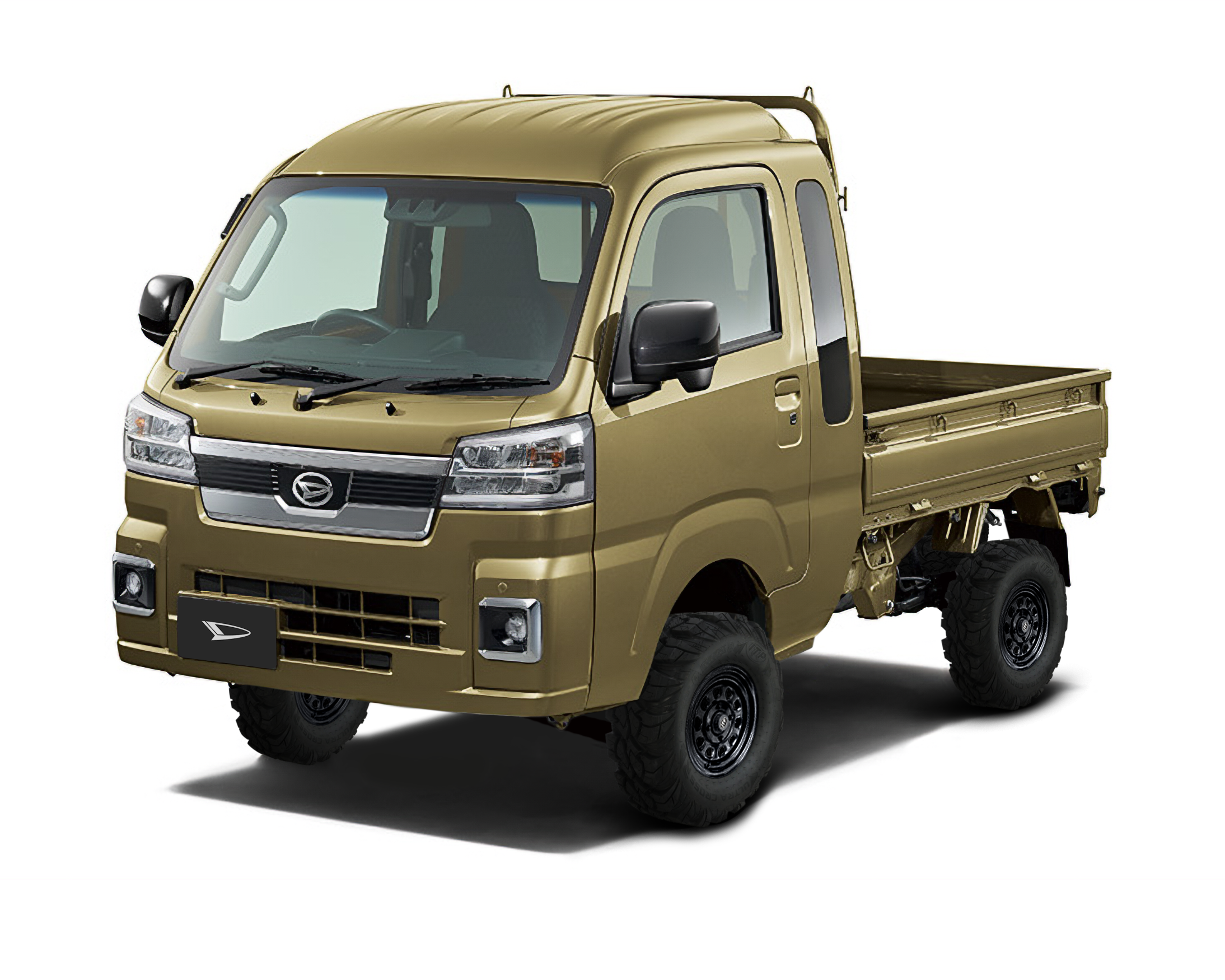 Daihatsu Hijet Jumbo 4x4 Japanese mini truck in khaki green from left front