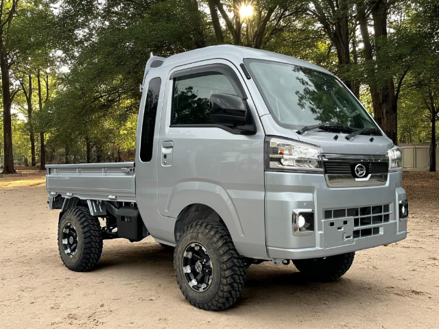 Daihatsu Hijet Jumbo silver model on sand under trees
