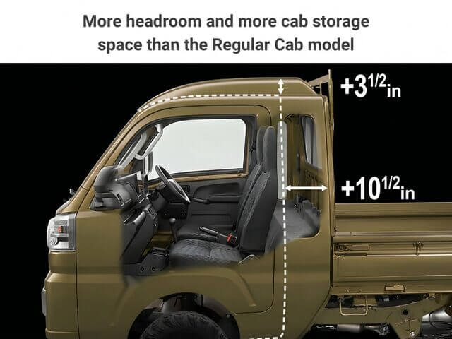 Extra cab space in Hijet Scissor Dump Japanese mini truck (green)
