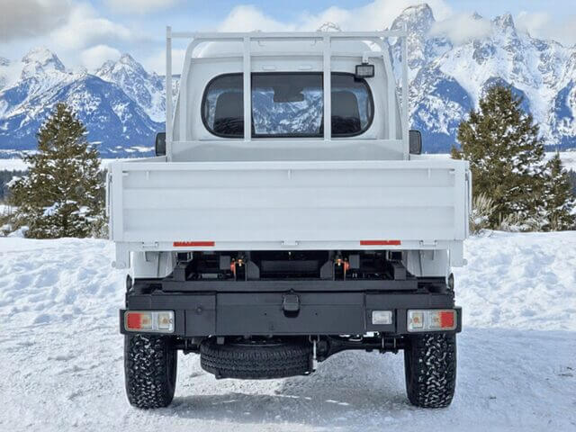 Hijet Scissor Dump Japanese mini truck in white seen from rear