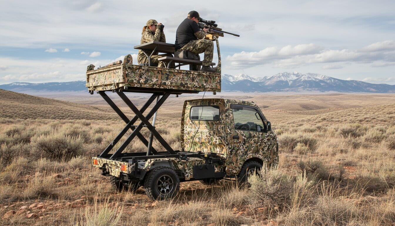 Hunters using a camouflaged Suzuki Carry Lift Dump Japanese mini truck