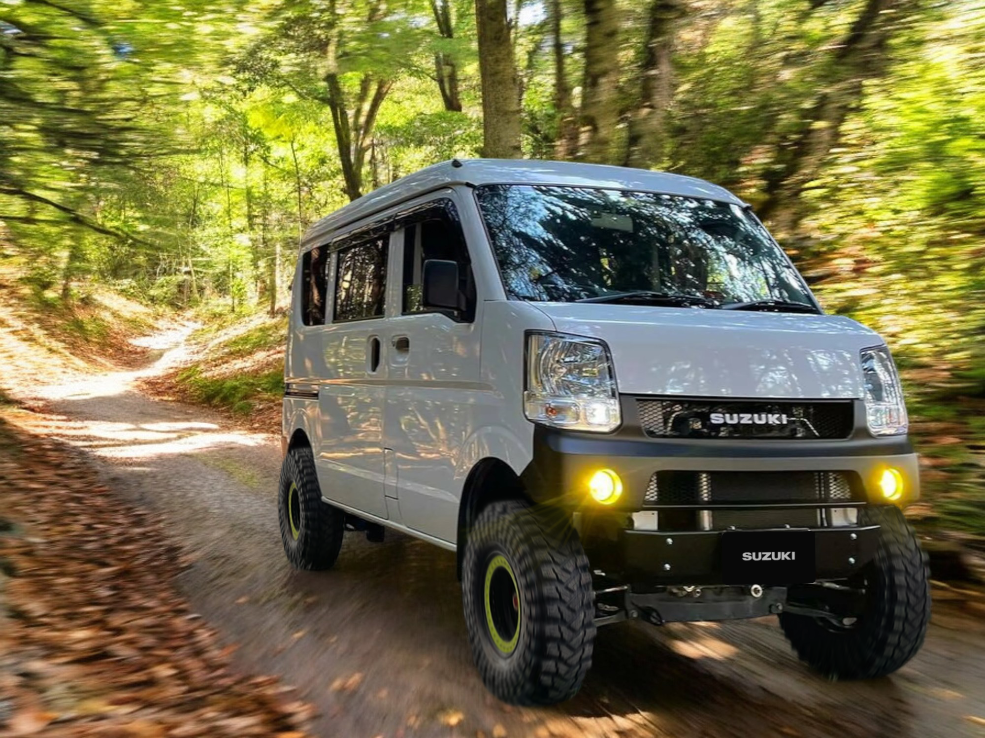 Suzuki Every Japanese mini truck driving on off-road gravel track