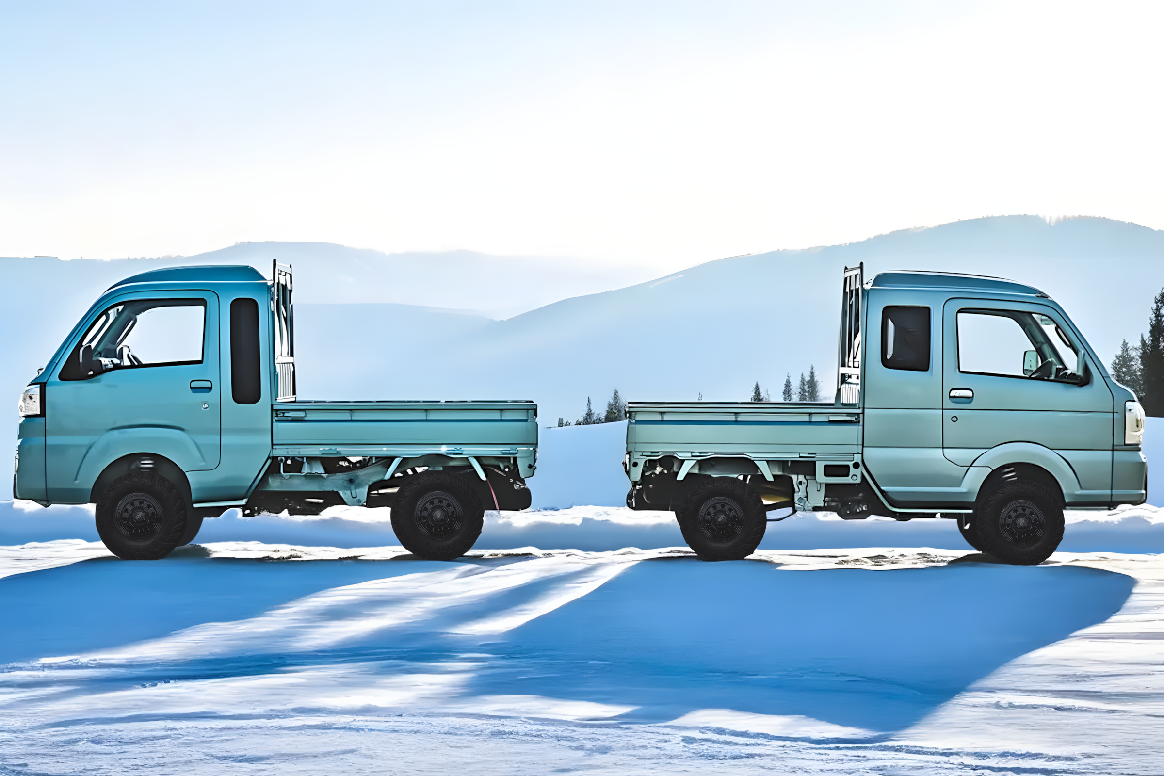 Suzuki Super Carry and Daihatsu Jumbo Japanese mini trucks back to back to show comparison